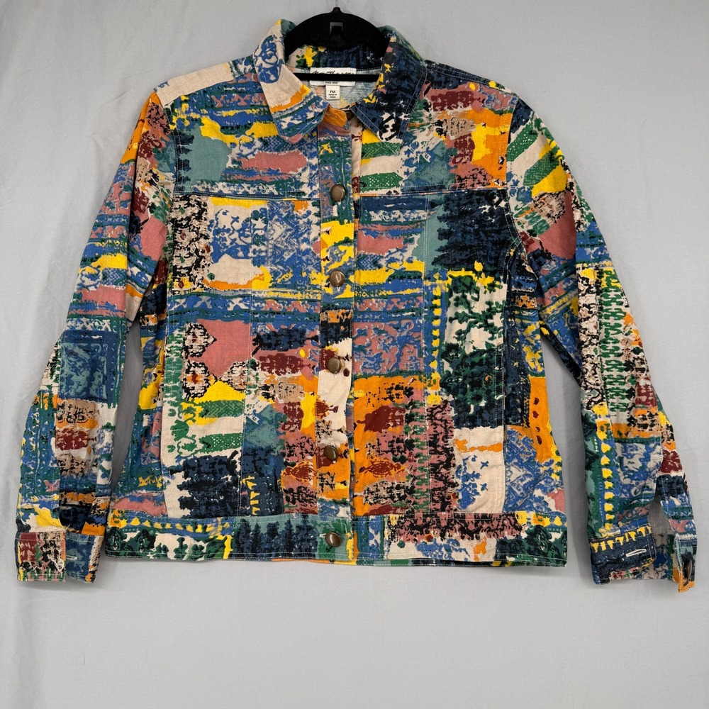 Norm Thompson Womens PM Multicolor Abstract Patchwork Cotton Button Front Jacket